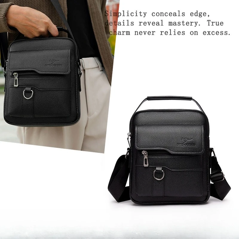 PU leather business style men's crossbody bag with vertical design, large capacity, handbag for travel, single shoulder bag