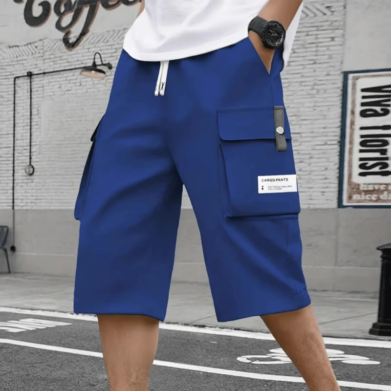 Leichte Cargo-Shorts mit elastischem Bund für Herren, Sommerhose in Wadenlänge, Outdoor-Jogging-Sweatpants, Trendige Herrenbekleidung mit mehreren Taschen