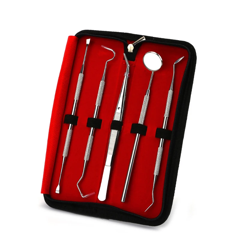 5pcs Stainless Steel Dental Scaler Tool Set Tooth Scraper Mirror Tartar Calculus Plaque Remover Home Dental Calculus Care Kit