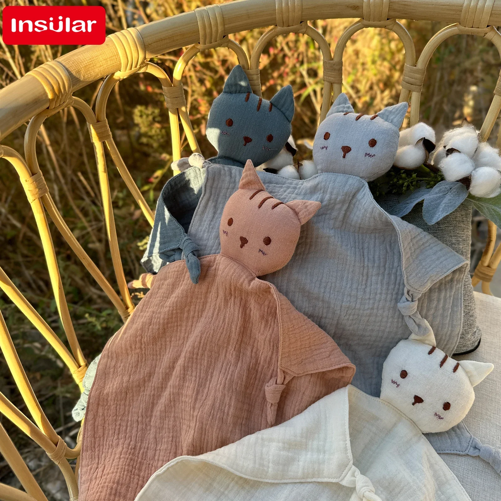 Soft100%Cotton Muslin Baby Bib,StuffedCat Doll for Newborns:Soothing Security Blanket,Baby Sleeping Cuddling Towel,and Facecloth