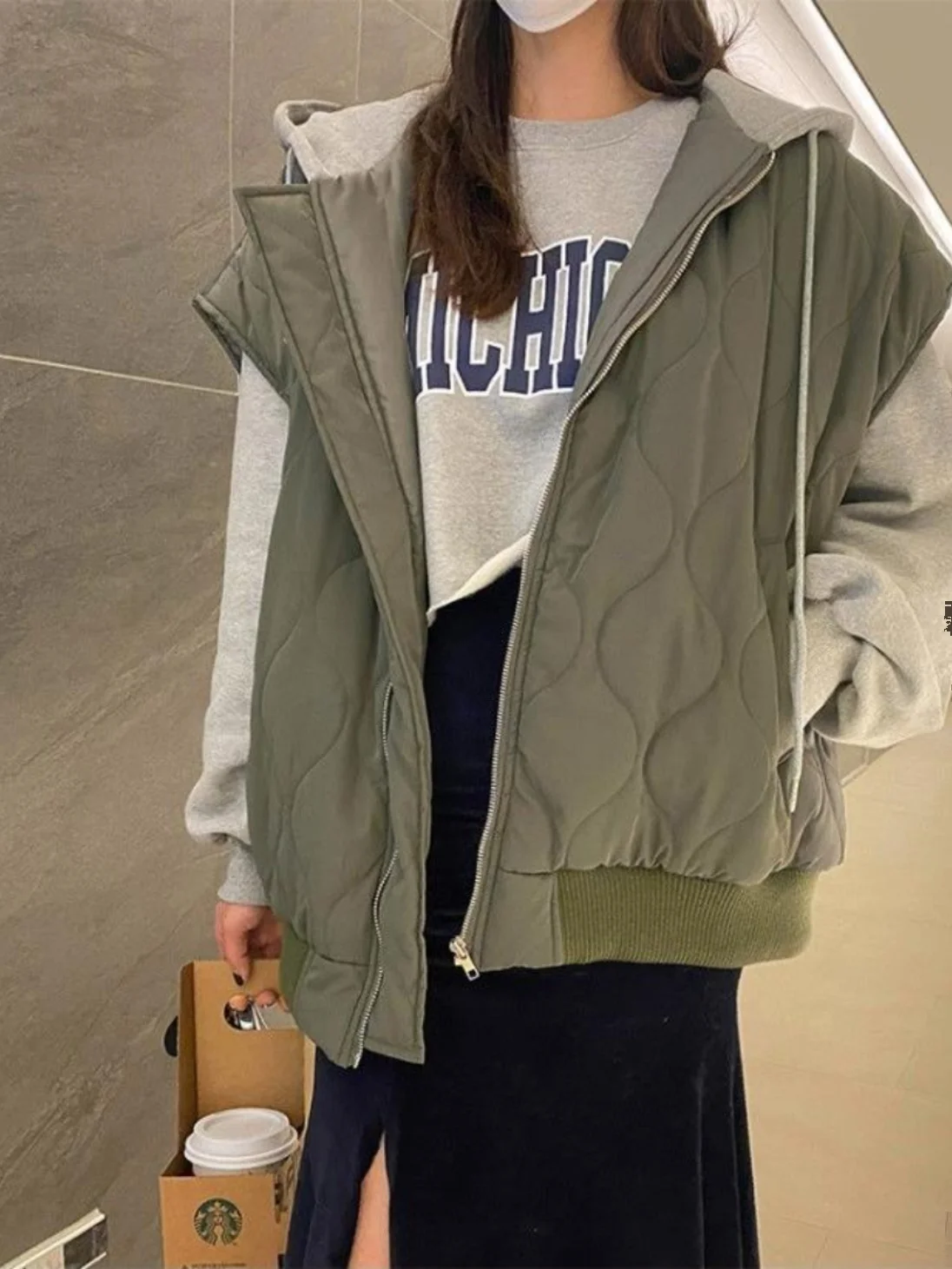 

Color Block Hooded Diamond Pattern Cotton Vest Women Loose Slimming Autumn Winter Cotton Warm Sleeveless Shoulder Pad Jacket ...