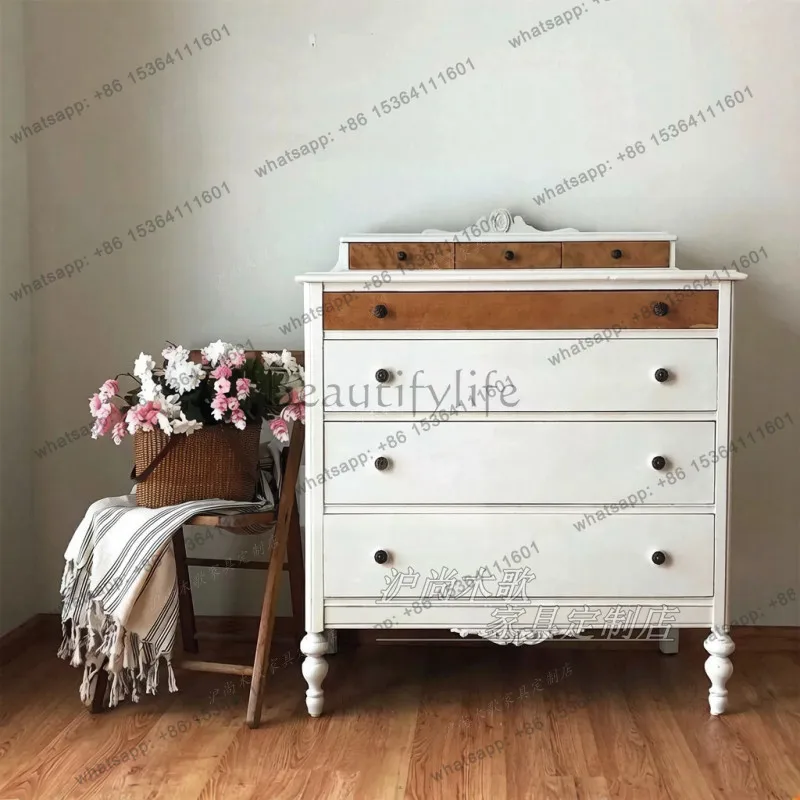 French vintage solid wood chest of drawers small apartment living room bedroom storage contrasting hall cabinet