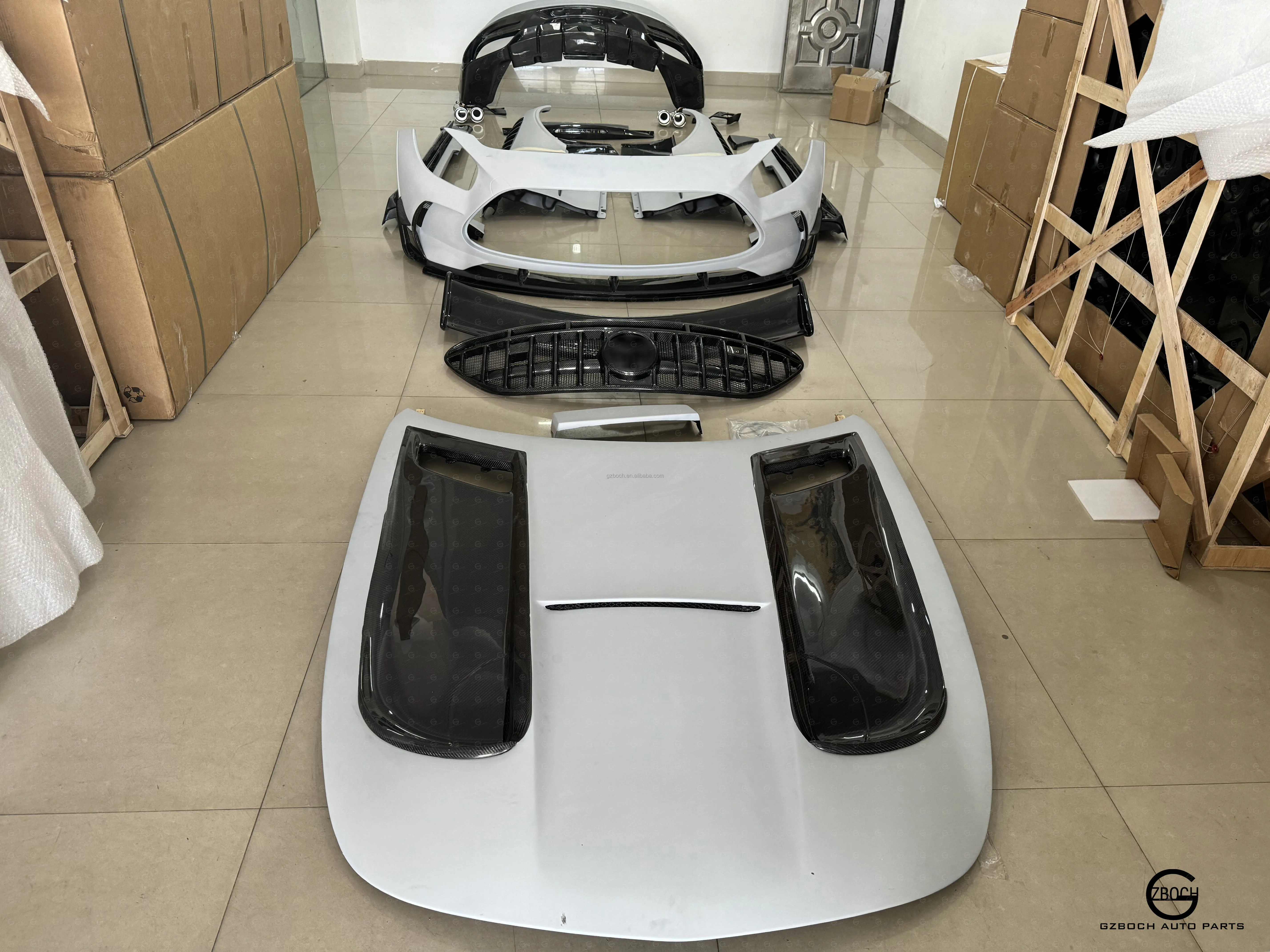 Black Bodykit for Mercedes-Benz GTS For AMG GT Black Series Body Kit Car Bumpers Half Carbon Fiber Kit Front Lip Engine Hood