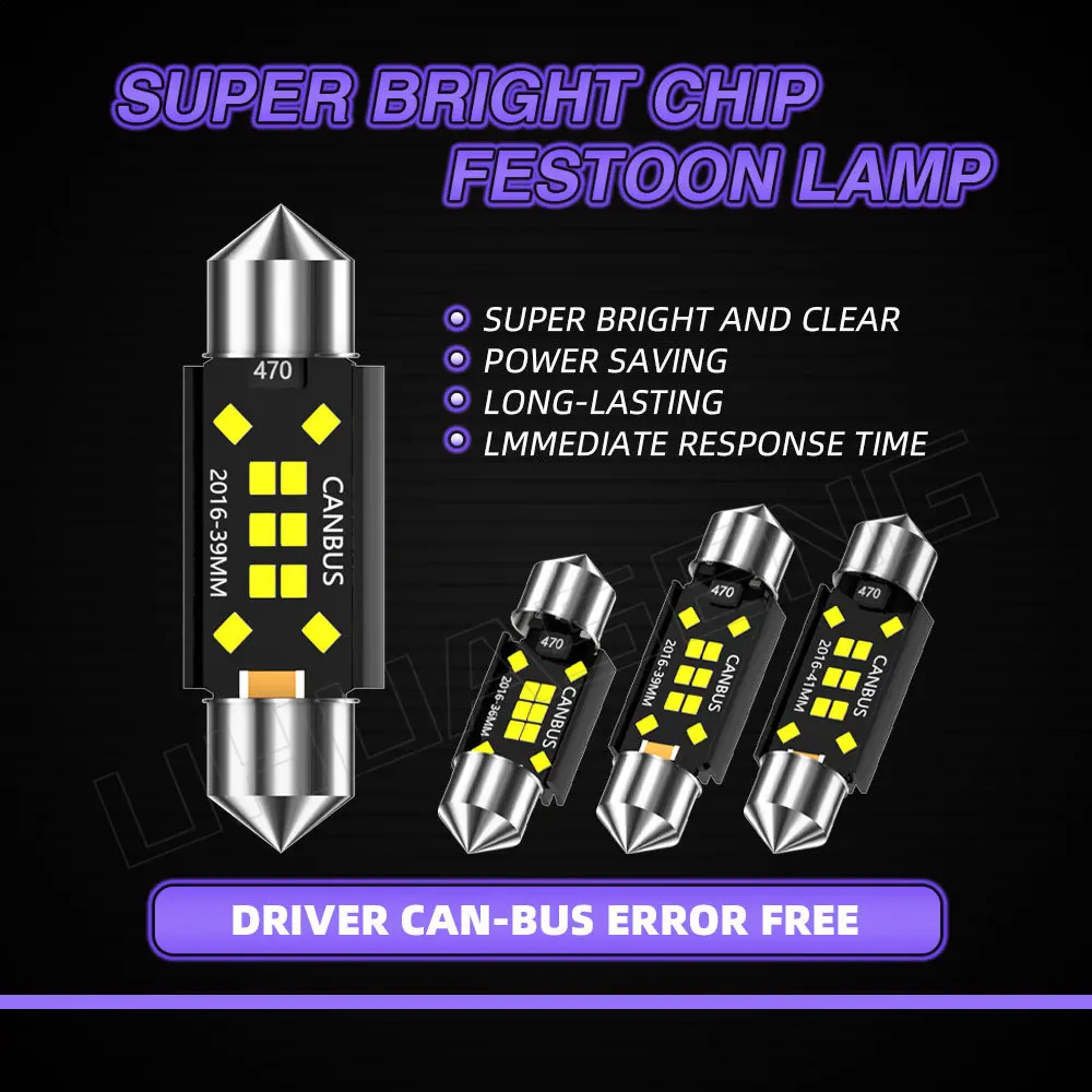 UHUASENG 2PCS 31mm Led Festoon 36mm 39mm 41mm Bulb C5W C10W Super Bright 31 mm Car Interior Light Reading Trunk Signal Lamp 12V