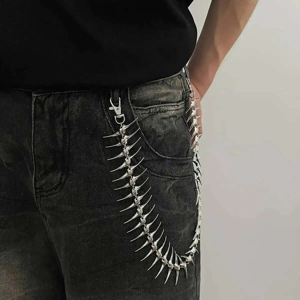 SHIXIN Übertreibungsketten: Schwerer Punk-Metall-Nieten-Taillenketten-Schlüsselanhänger für Herren – Hip-Hop-Hosenketten als Schmuck-Accessoire – Detail 4