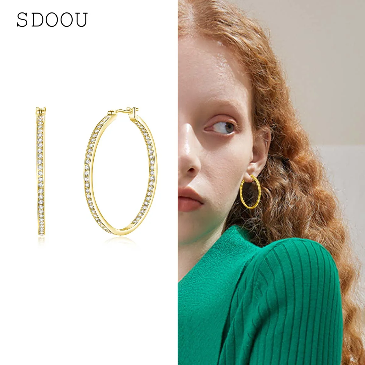 

SDOOU сверкающие серьги-кольца из 14-каратного золота с муассанитом, цвет D, VVS1, круглые ювелирные изделия Huggie для женщин, свадебный подарок на Новый год