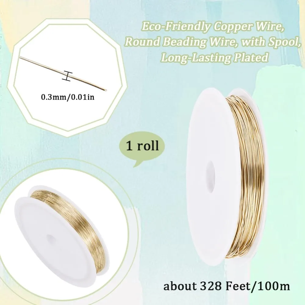 100M Real 14K Gold Plated Copper Wire 0.3mm 28 Gauge Bendable Metal Wire Bead Wires Copper Craft Wire Tarnish Resistant Copper