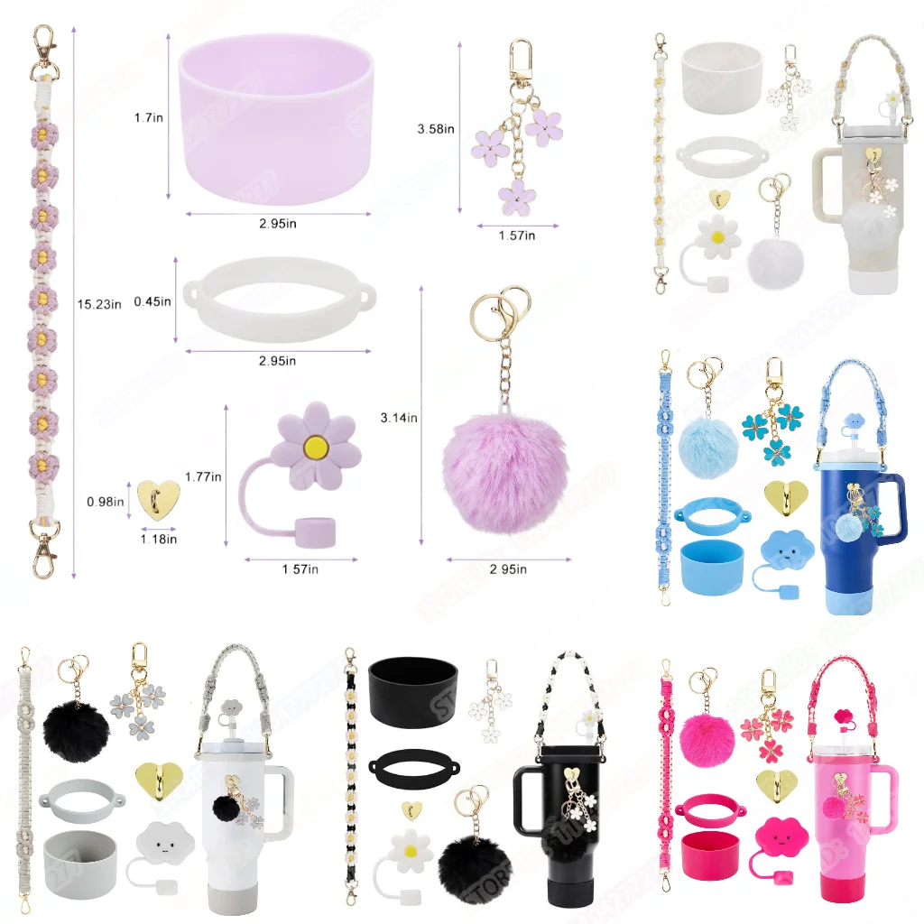 7 قطعة غطاء من القش مخصص لملحقات كأس ستانلي حقيبة حمل قبعات من القش غطاء كوب واقي من الغبار الديكور الغطاء السفلي