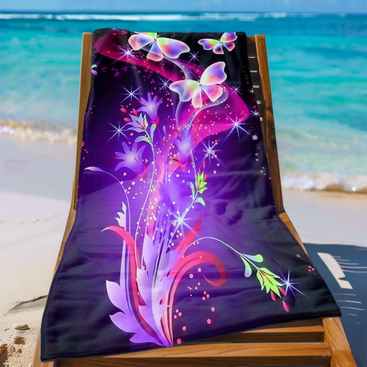 

1pc Vibrant Butterfly & Floral Beach Towel - Soft, Ultra-Absorbent Microfiber, Lightweight, Perfect for Beach, Parties,Camping