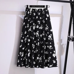 Summer large 10xl 150 kg women's skirt oversized 4XL 6xl 8xl high waist loose big elastic Bohemian chiffon A-line skirt black