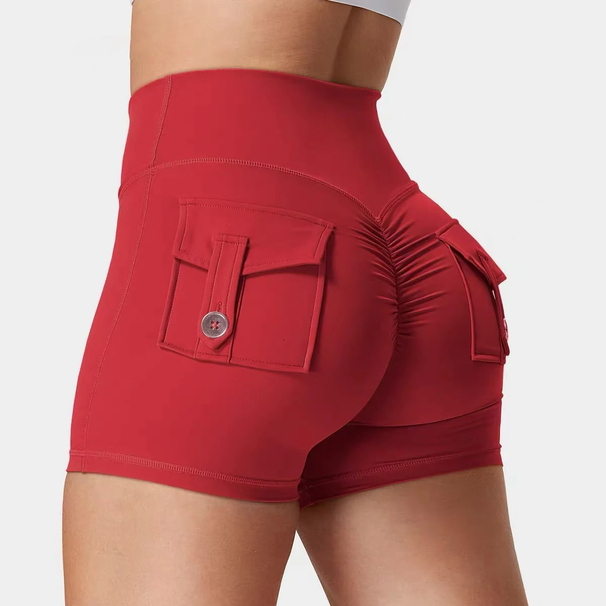 

INLUMINE High Waist Fitness Shorts Female Cycling Shorts with Pocket Gym Sports Shorts Women Three Pants Leggings Yoga Shorts