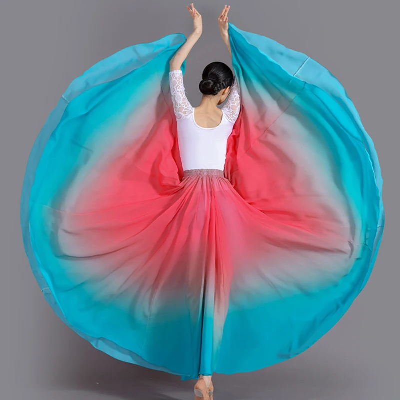 Gonna lunga spagnola che scorre di nuovo colore gonna di danza del ventre sfumata a 720 gradi gonna da sole per Costume da spettacolo di danza classica da donna