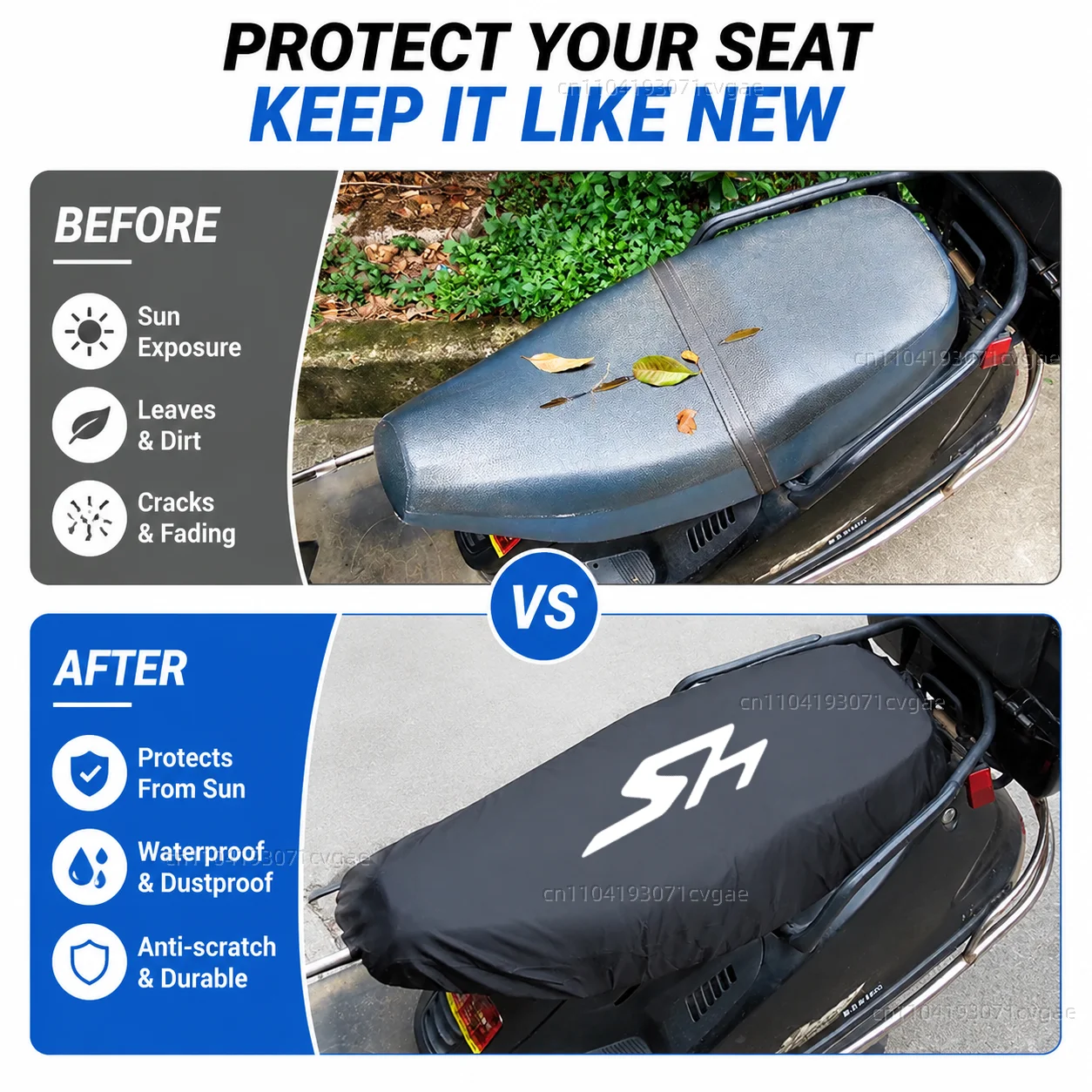 For HONDA SH125 SH125i SH300 SH300i SH 125 150i SH 300 300i Motorcycle Rain Seat Cover Waterproof Saddle Cover Black 210D UV Pro view 4