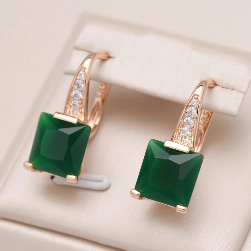 Kinel New Emerald Square Cut Zircon Promise Earring for Women Luxury 585 Rose Gold Wedding Jewelry Party Daily Dangle Earrings