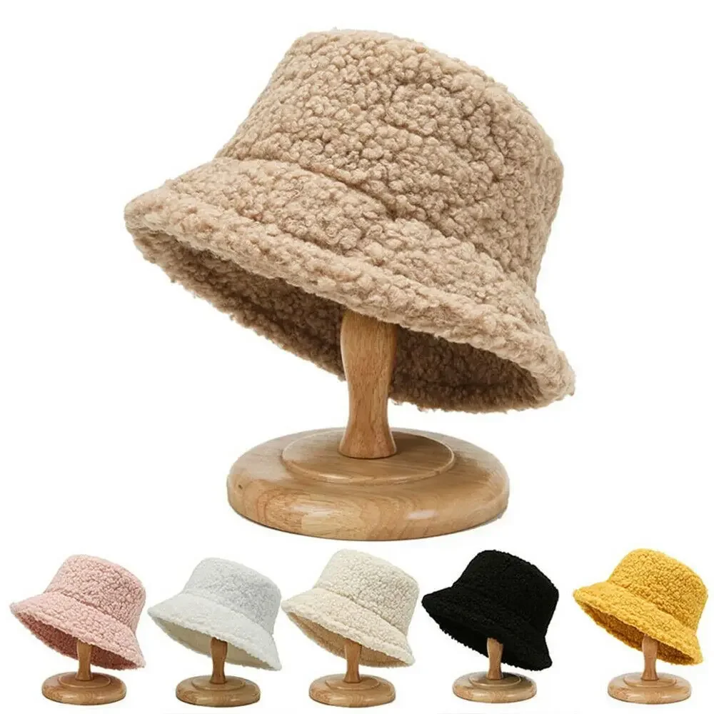 1Pc Winter Outdoor Fisherman Cap Warm Soft Lamb Wool Panama Hat Men Women Bucket Hat Friends New Year Gifts Wholesale