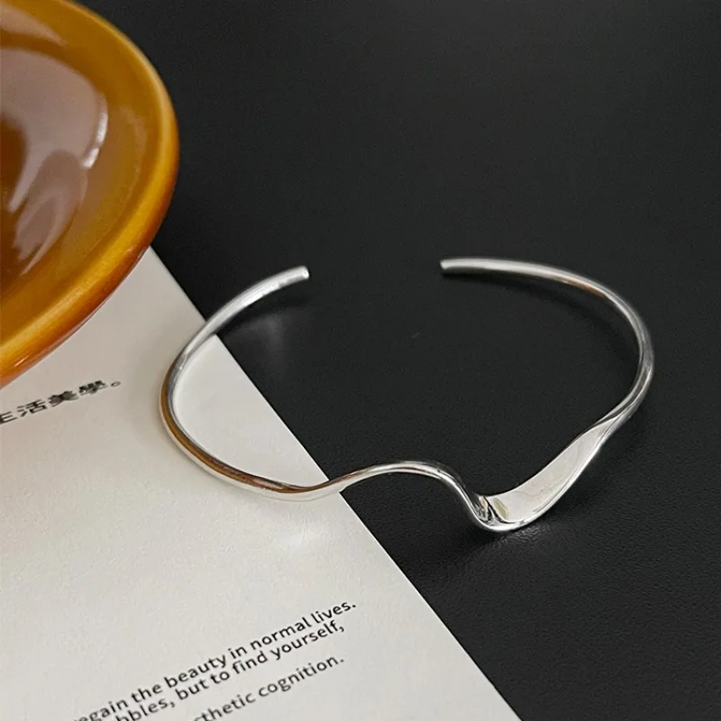 

925 Sterling Silver Bracelet Bangle Punk Wavy Line Geometric Simple For Woman Girl Fashion Jewelry Gift Dropship Wholesale