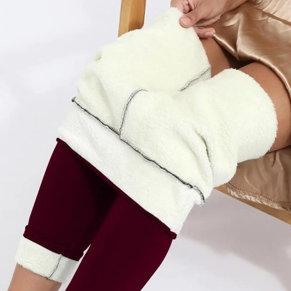 Women Winter Leggings Thick Soft Plush Warm Pants High Waist Skinny Stretchy Fabric Compression Cold-Resistant Lady Trousers