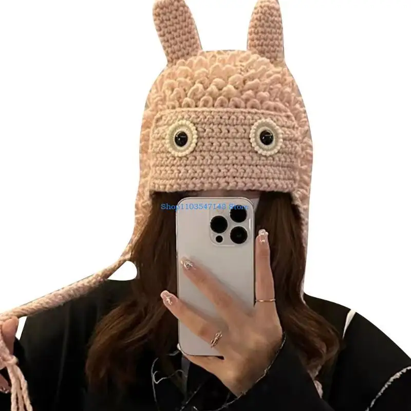 

P88B Soft Beanie Hat Warm Ear Flap Hat Funny Ear Protective Cap Cold Weather