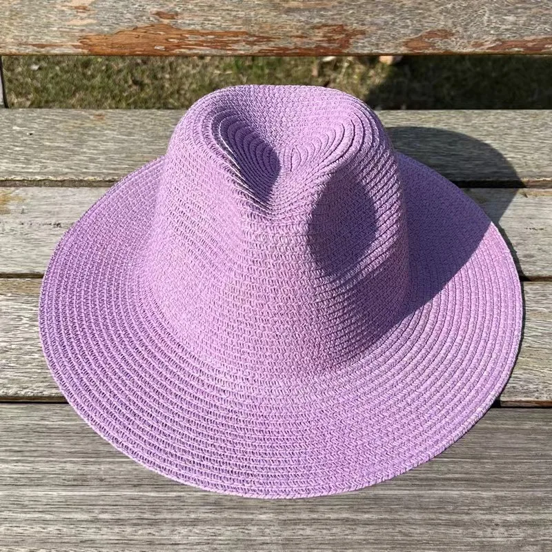 Fedora de paja sólida unisex, sombrero de jazz para hombres y mujeres, venta al por mayor, sombrero de sol clásico, sombrero de vaquero para playa,