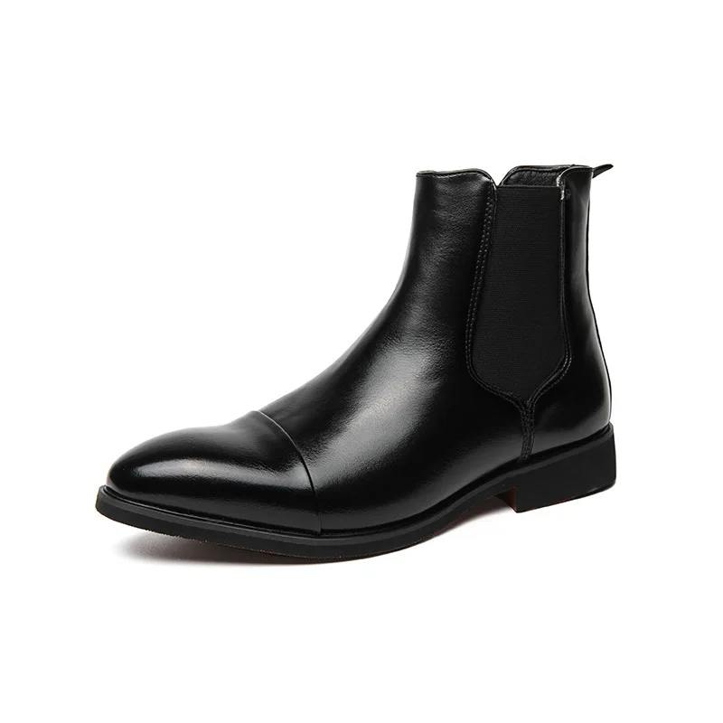 Men's Spring and Autumn High cut Red Leather Shoes with Pointed Toes  Large Size Boots  British Casual Chelsea Boots view 6