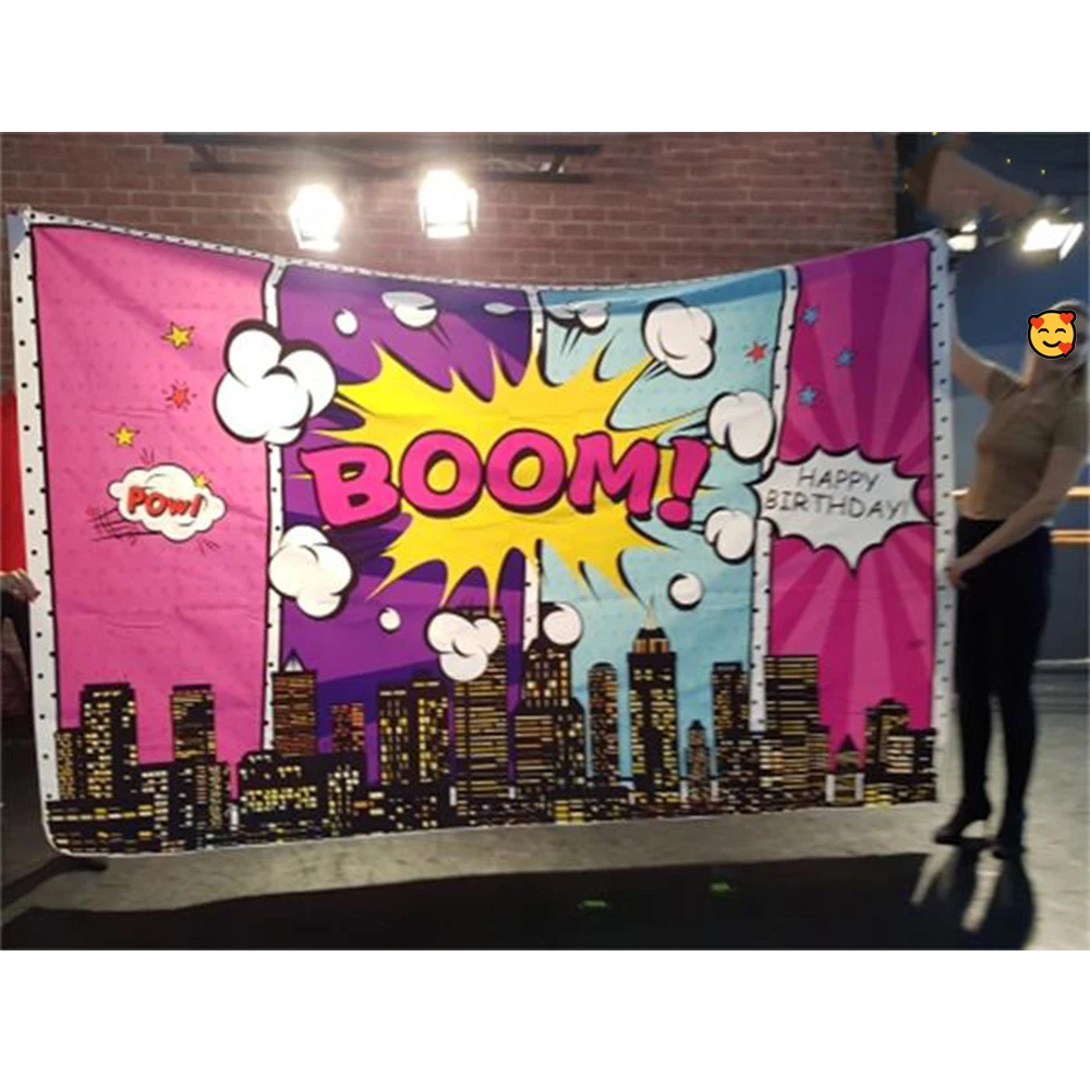 Mocsicka Superhero Cityscape Photography Backdrops Super Hero Birthday Party Kid Photo Background Boy Customized Photo Studio