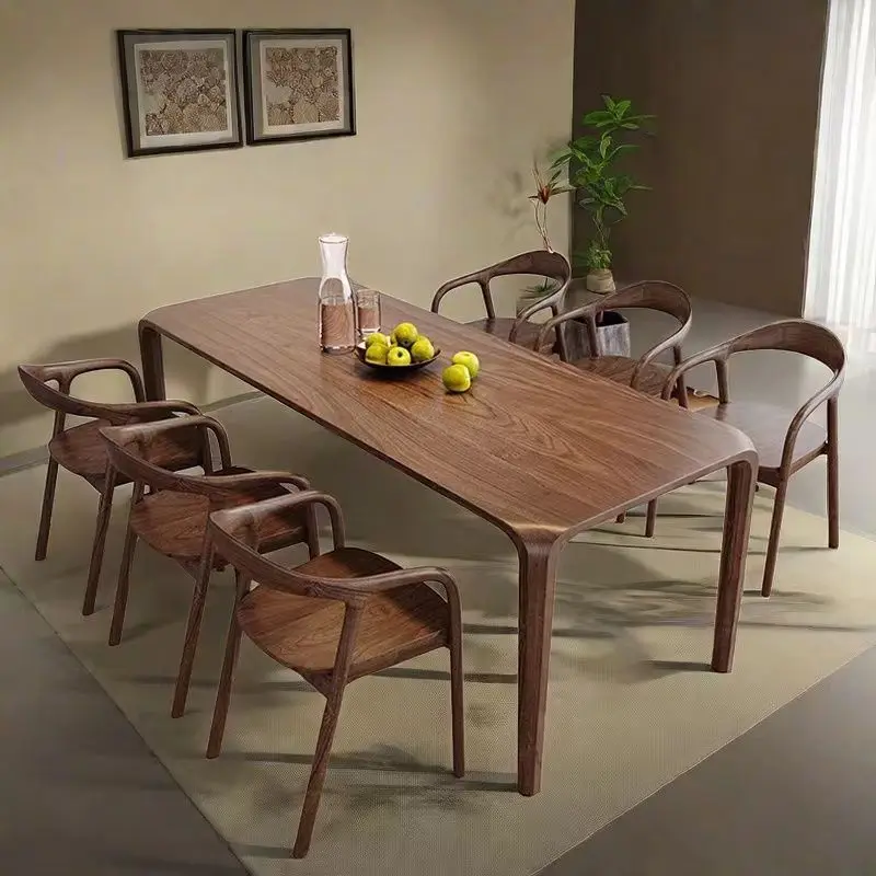 

North American walnut solid wood dining table rectangular mortise and tenon tea table household light luxury simple log