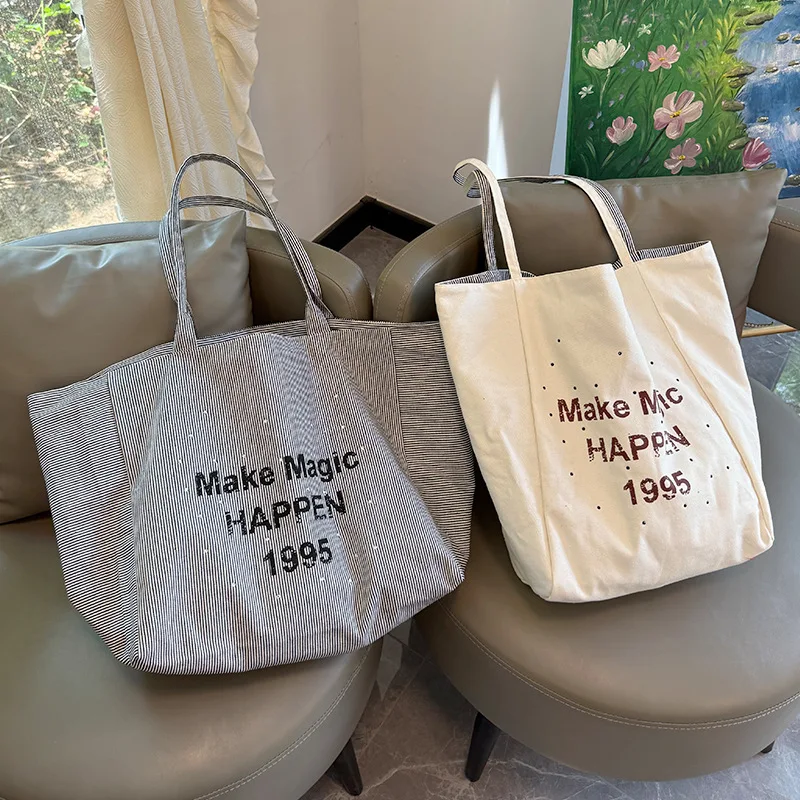 

Youda новая холщовая тканевая сумка на плечо для унисекс, простая сумка-ведро в полоску с узором, большая повседневная вместительная сумка-тоут для покупок