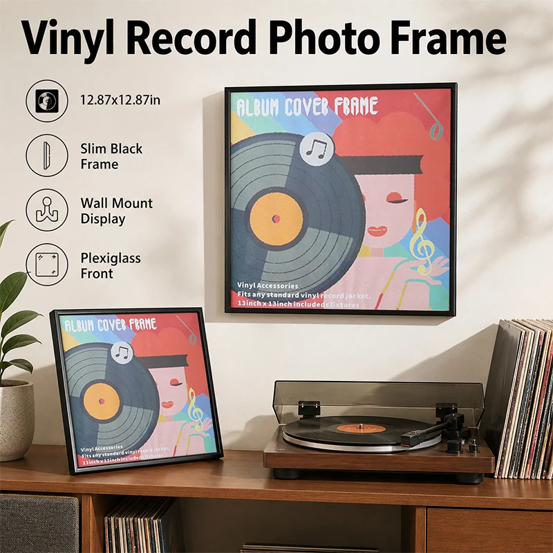 12 Inch Vinyl Record Frame Display Stand for Collecting CD Music Albums Display and Storage, Hanging Wall Picture Frame Ornament