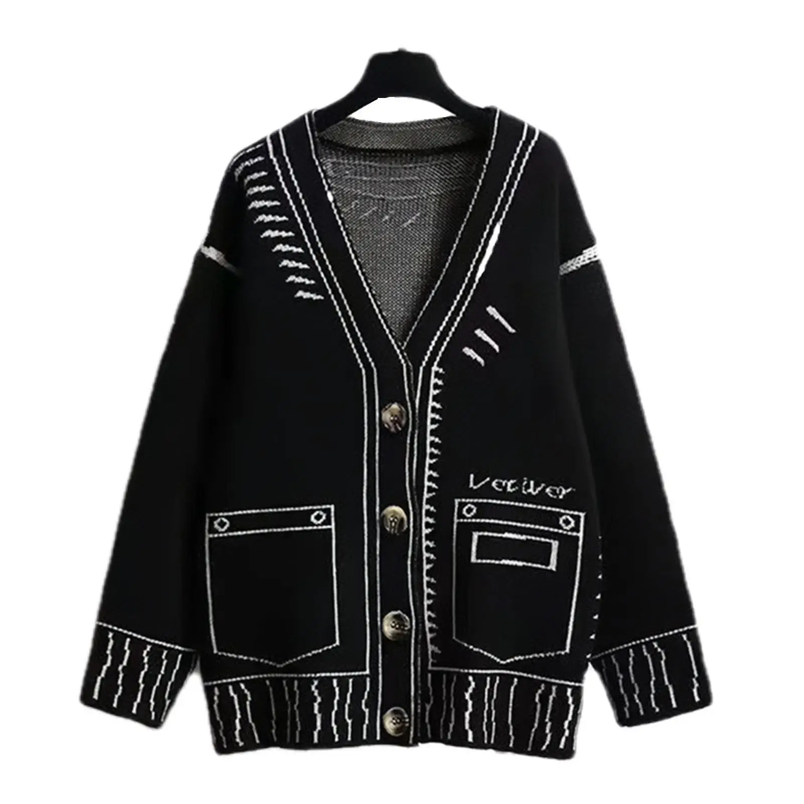 Femmes Bla Silhouette peinture fiti pull tricoté à la main Cardigan fibre de Polyester régulier Sve automne Faion