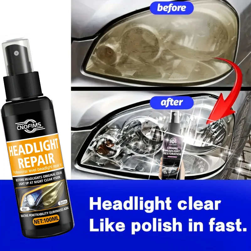 Car Headlight Restoration Liquid, Headlight Yellowing Refurbishment Spray - Removes Yellow Oxidation, Scratches, Fog, and Haze
