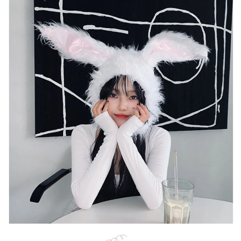 New Women Hats Fashion Plush Rabbit Turban Lovely Ear Head Wrap Long Hair Cover Cosplay Costume Bunny Hats Women Performance Hat