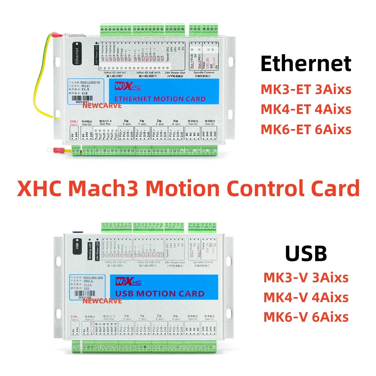 XHC Mach3 CNC Controller MK3-ET/MK4-ET/MK6-ET/MK3-V/MK4-V/MK6-V Ethernet/USB 3/4/6 Axis LHB04B/WHB04B Wired/Wireless MPG Pendant