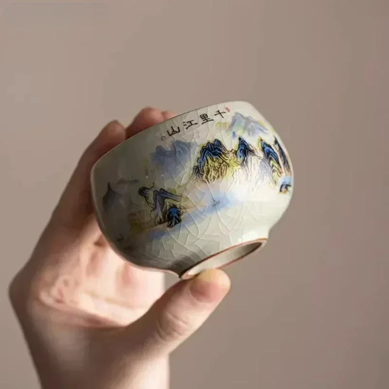 

1PC Tea Cup Exquisite Ice Crack Glaze Ceramic Tea Cups Hand-painted Porcelain Master Cup Exquisite Teacup Tea Accessories