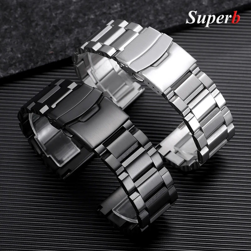 Solid Stainless Steel Watch Band for Seiko Black Metal Strap Luxury Bracelet For Samsung Galaxy Watch 18mm 20mm 22mm 24mm