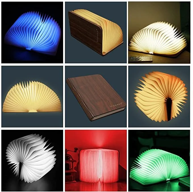 3d Folding Creative Led Night Light Rgb Color Usb Recharge Wooden Book Light Decor Bedroom Desk Table Lamp For Kid Brithday Gift