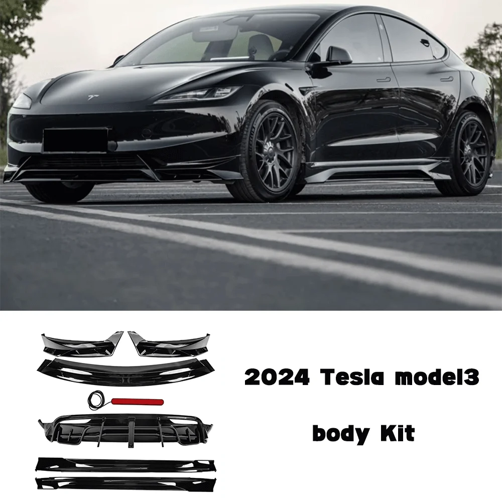 For 2024 Tesla Model3 highland Gloss black MC Style Body Kit Rear Diffuser Spoiler Front Bumper Lip Side Skirt Refit Accessories