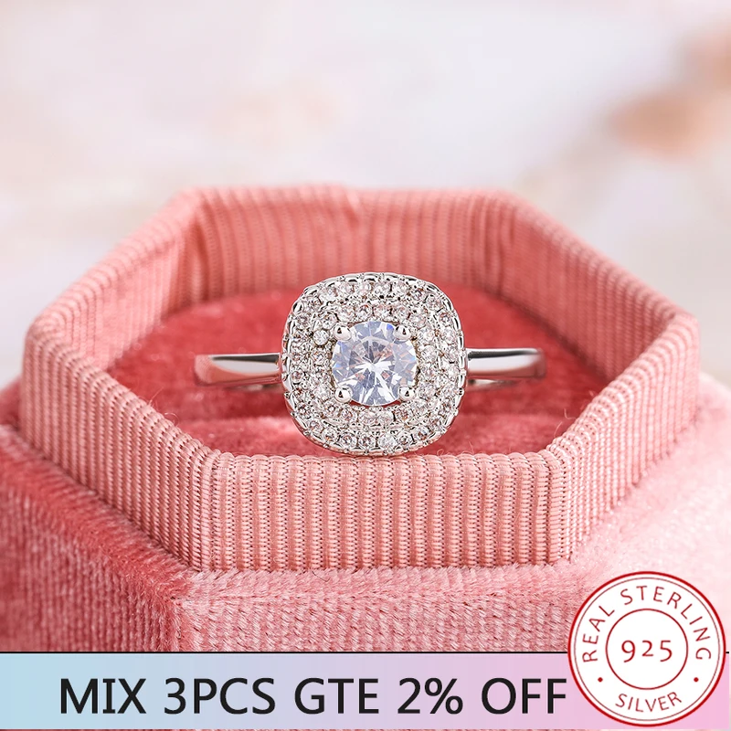 Gorgeous Sparkling Cubic Zirconia Set Quadrate Rings for Women Wedding Accessories 925 Silver Plated Anniversary day Jewelry