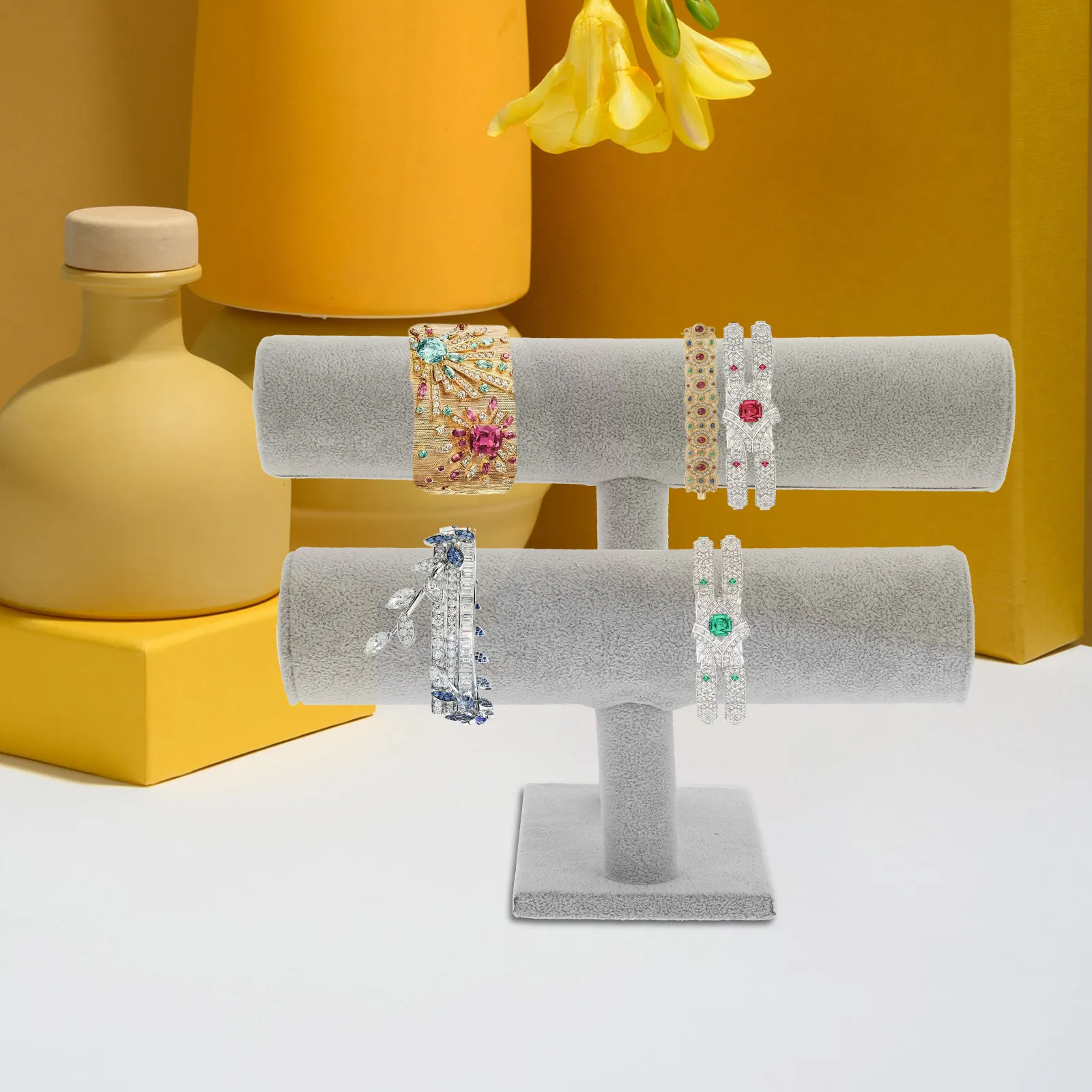 

Подставка для часов и браслетов, 2-уровневая, 1 шт., элегантная металлическая витрина для ювелирных изделий, органайзер для дома, магазина, розничных точек