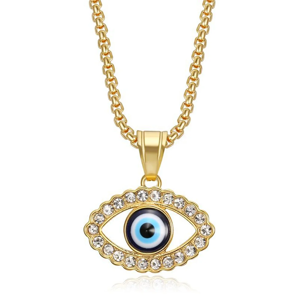 

Hip Hop Iced Out Bling Evil Eye Pendant Female Gold Color Stainless Steel Eye Charm Necklace for Women Turkish Jewelry Gift