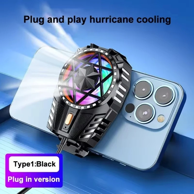 X112 Phone Cooling Fan with Light Back Clip for Game Low Noise Semiconductor Heat Sink 3 Gear Adjustable Cooling Fan