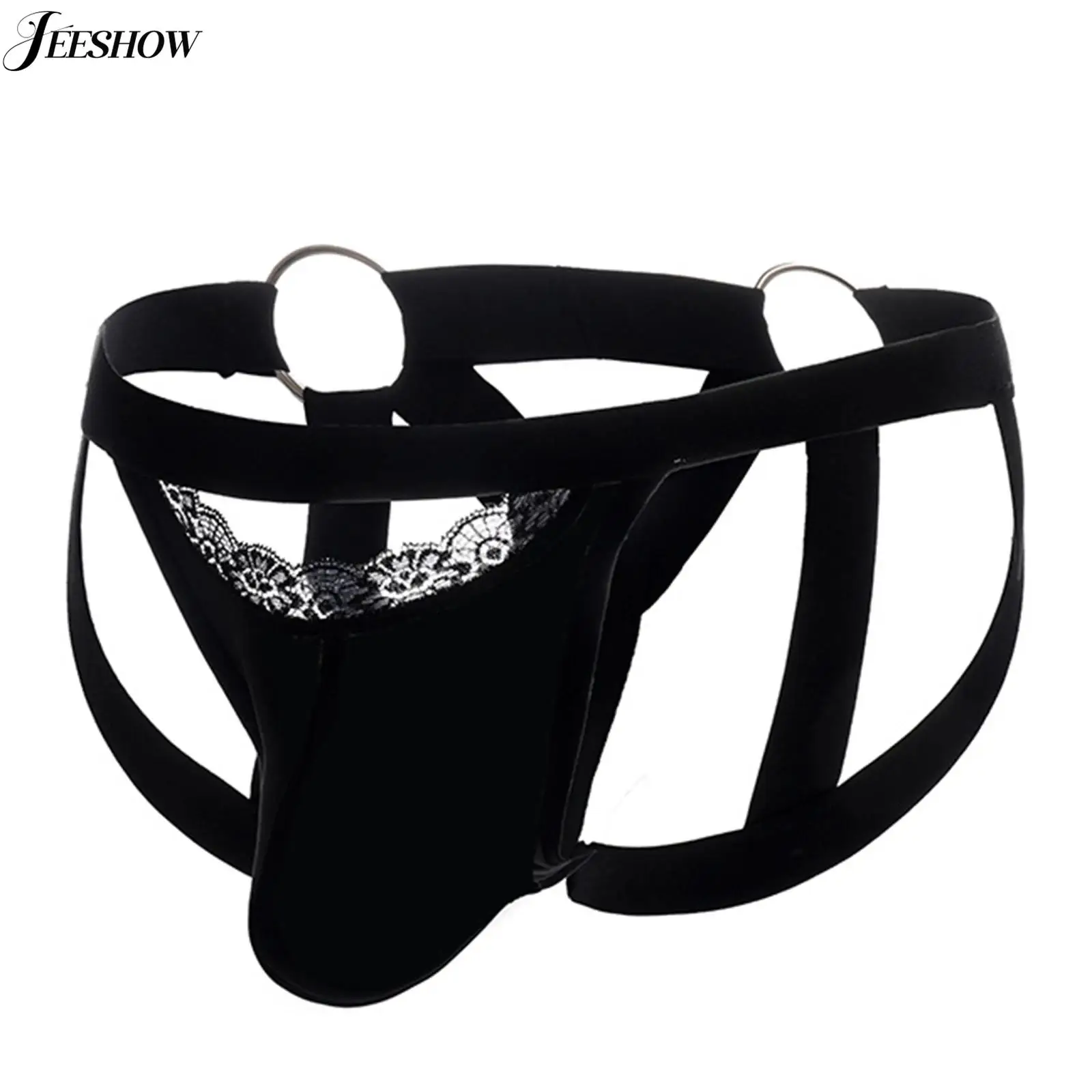 

Мужские стринги с кружевной отделкой, нижнее белье с низкой посадкой и открытой спиной, стринги с Т-образной спинкой, эластичные вырезные выпуклые трусы-бикини