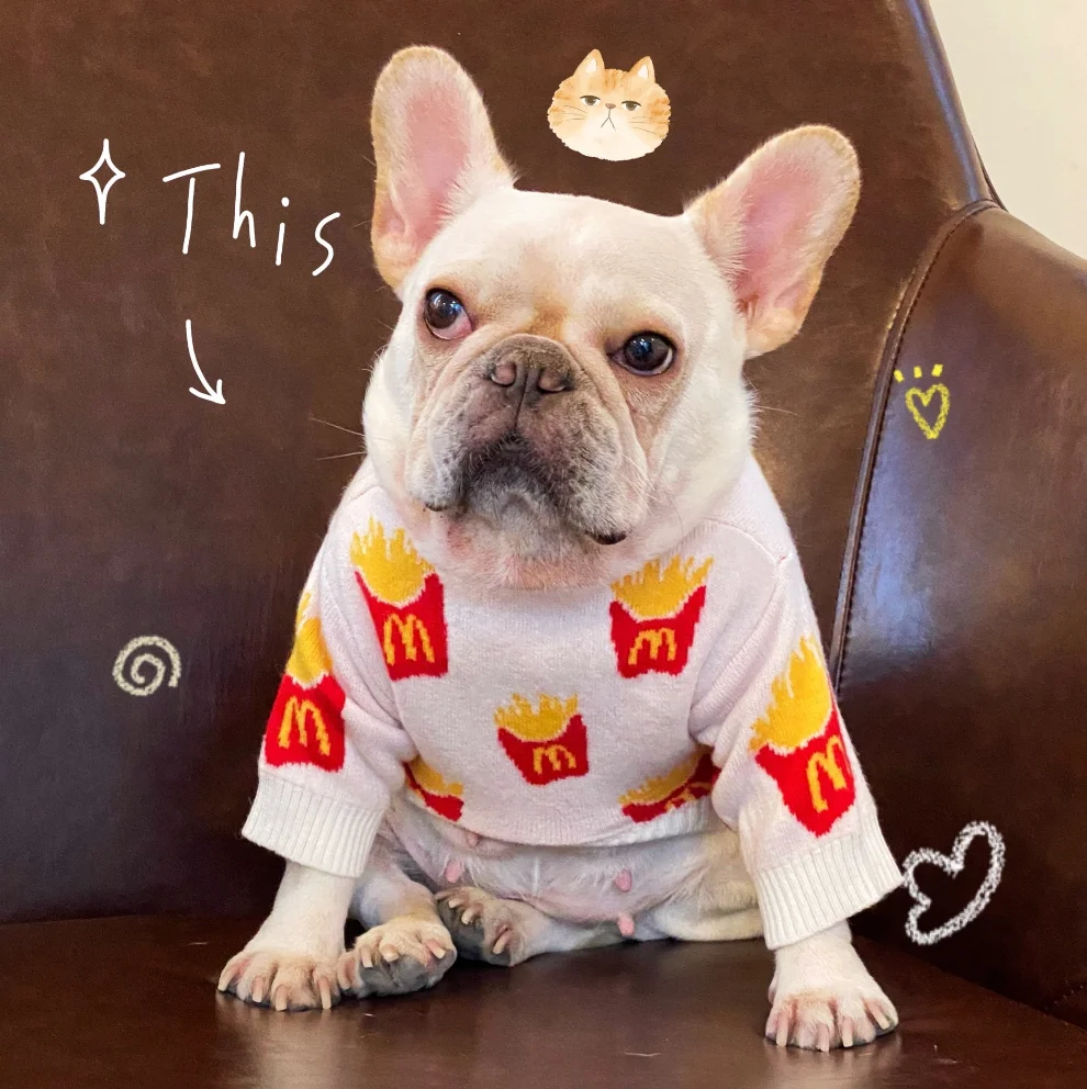 Suéter de algodón suave para mascotas, ropa para perros pequeños, lindas patatas fritas estampadas, chaqueta de diseño de alta calidad para gatos y animales