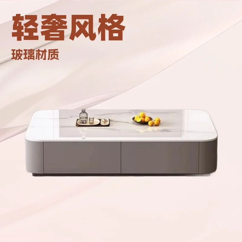 Light luxury coffee table household living room small apartment 2024 new simple modern floor glass coffee table TV cabinet group