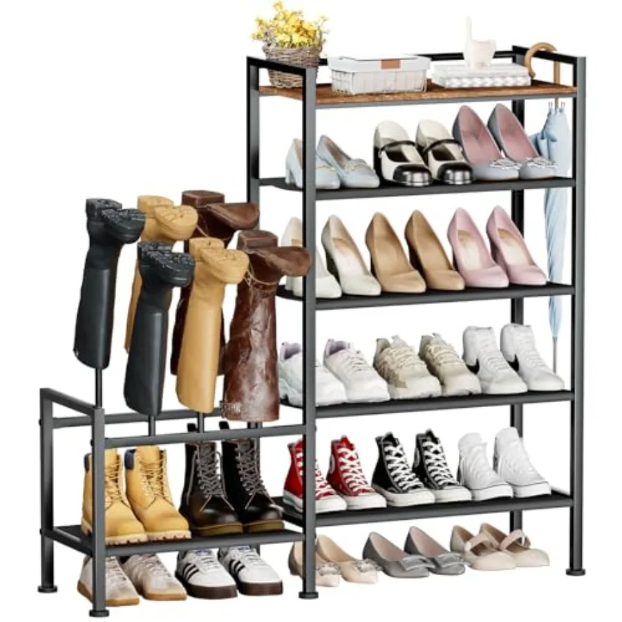 

Shoe Rack Organizer and Storage 5 Tier Metal Shoe Rack with Boot Storage Side Any Combination Space Saving Shoe Shelf for Entry