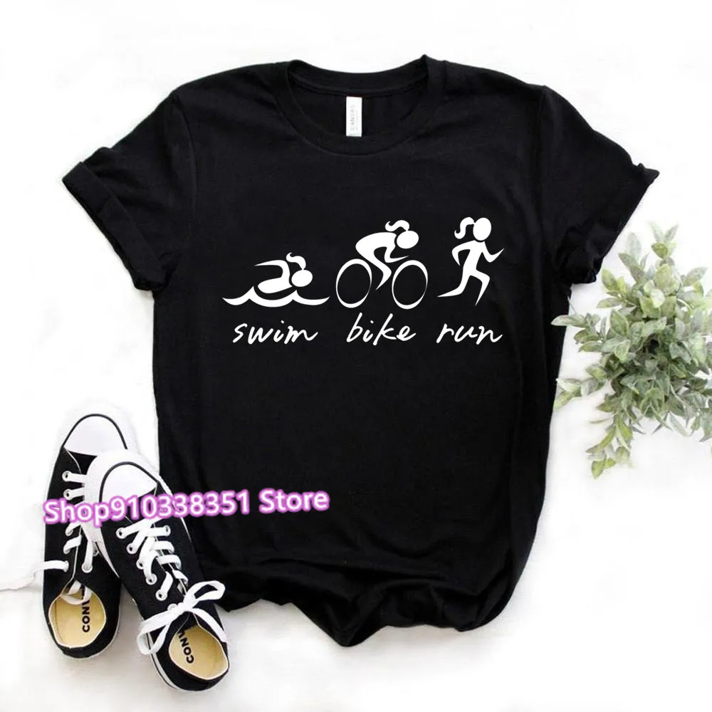 Summer Soprts Tshirt Women Swim Bike Run T-shirt Running Swimming Biking Women Tee New Fashion Black Printing Female T Shirt