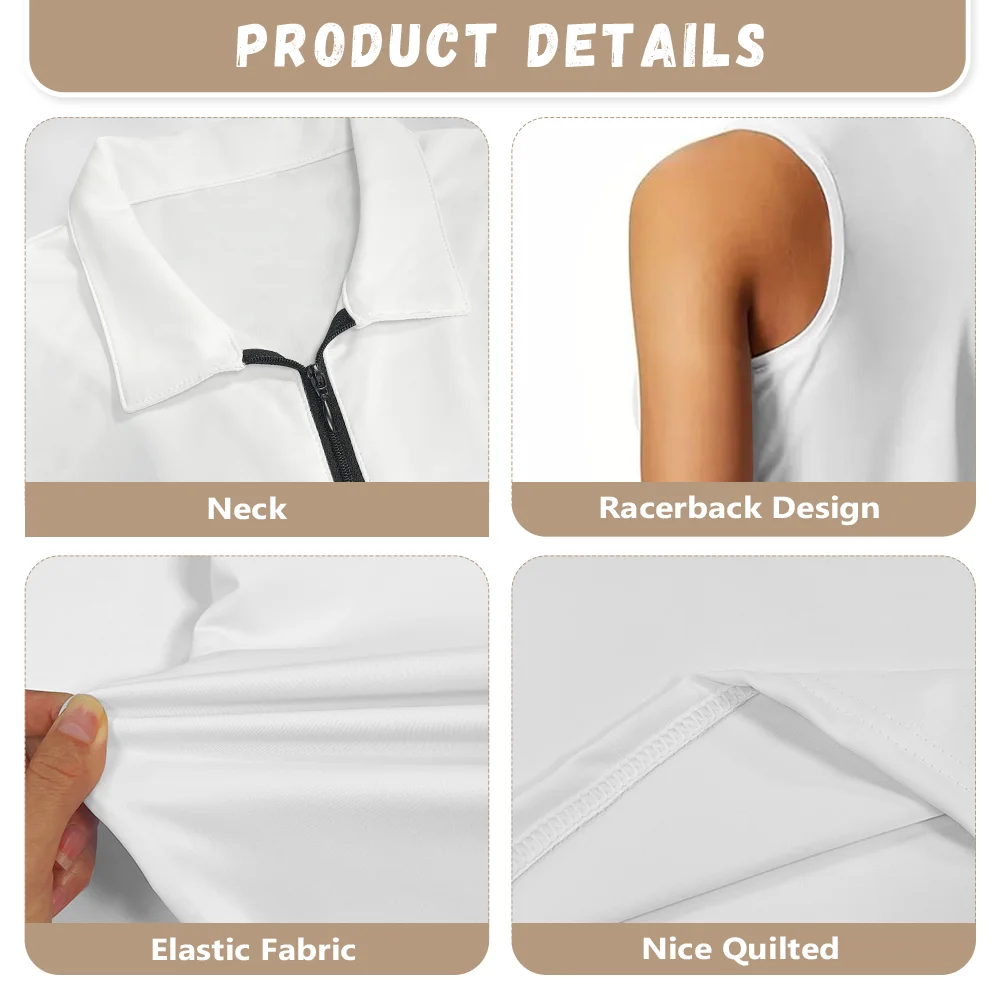 Women's Golf Shirt XS-XXL - Sleeveless Zipper Down Collar Athletic Tank Top for Workout Tennis Print on Demand - view 3