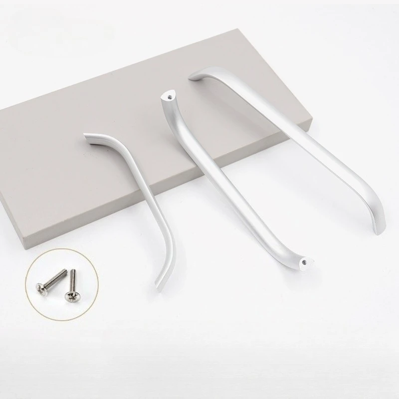 Matte silver aluminum alloy wardrobe handle - smooth curved concealed double-hole universal hole spacing drawer handle