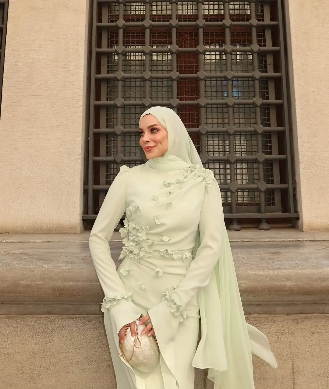 dress birthday party hijab Customized Sage Prom Dresses Long Sleeves Dubai Saudi Arabic Evening Gowns Floor Length Formal Color:Grey Missacc Ivory Bride Boho pattern_Blue Flower