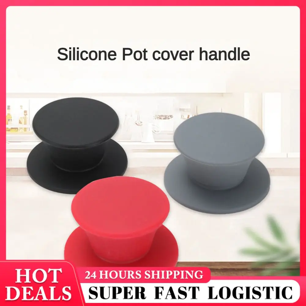 Pot Cover Anti Slip Handle Black Kitchen Lid Knob Kitchen Bar Supplies Anti-scald Durable Silicone Pot Lid Top Bead Grey