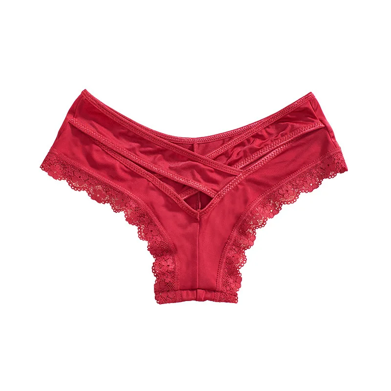 Sexy Women Lace Low-waist Panties Female Ice silk Brief Underwear Ladies Cross Strap Hollow out Lingerie G String Underpa